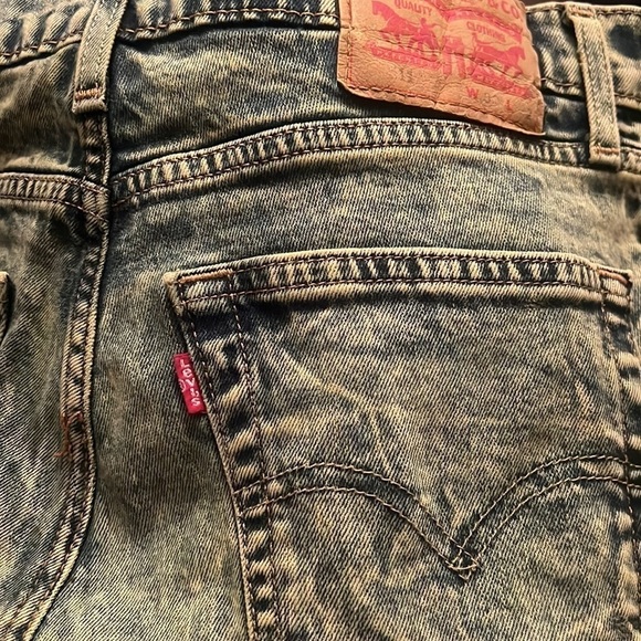 Levi’s Waterless Deconstructed Repurposed Denim Mini Yellow Acid Wash Sz M - Picture 9 of 10